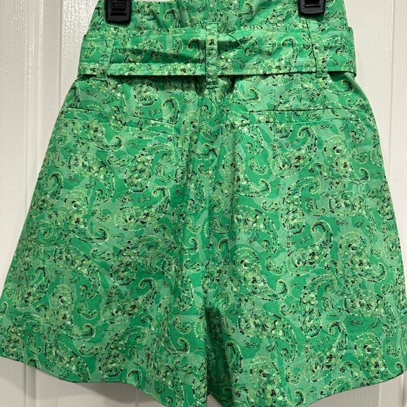 Derek Lam 10 Crosby Paisley Green Paperbag High Waist Shorts - Picture 3 of 5